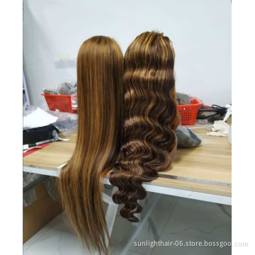Body Wave Wig Ombre Highlight 13x4 Lace Front Human Hair Wigs Preplucked Brazilian virgin  Colored Middle Part Wig